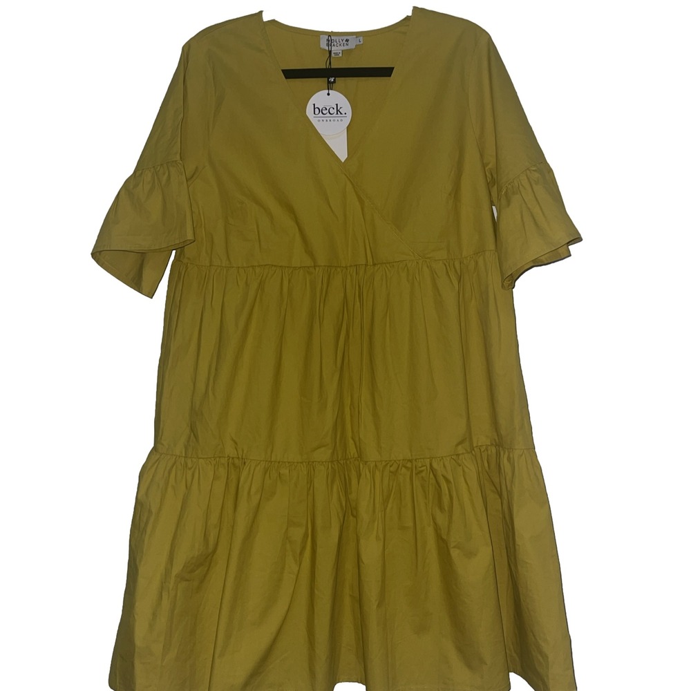 Molly Bracken‎ NWT Short Sleeve Tiered Mini Dress Large Dark Yellow